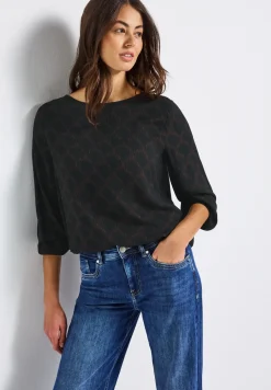 Print-Bluse mit Elastiksaum