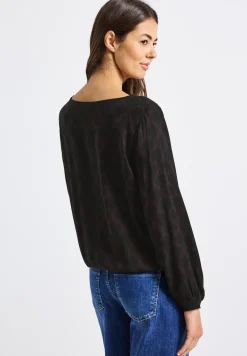 Print-Bluse mit Elastiksaum
