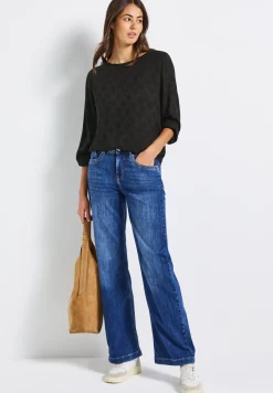 Print-Bluse mit Elastiksaum