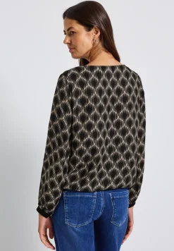 Print-Bluse mit Elastiksaum