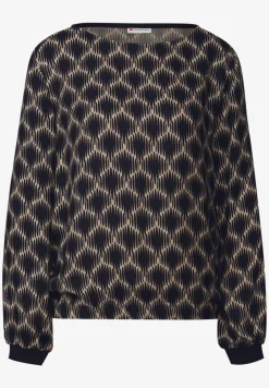 Print-Bluse mit Elastiksaum