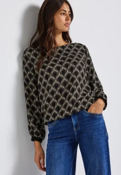 Print-Bluse mit Elastiksaum