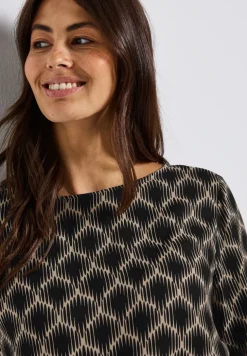Print-Bluse mit Elastiksaum