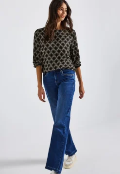 Print-Bluse mit Elastiksaum