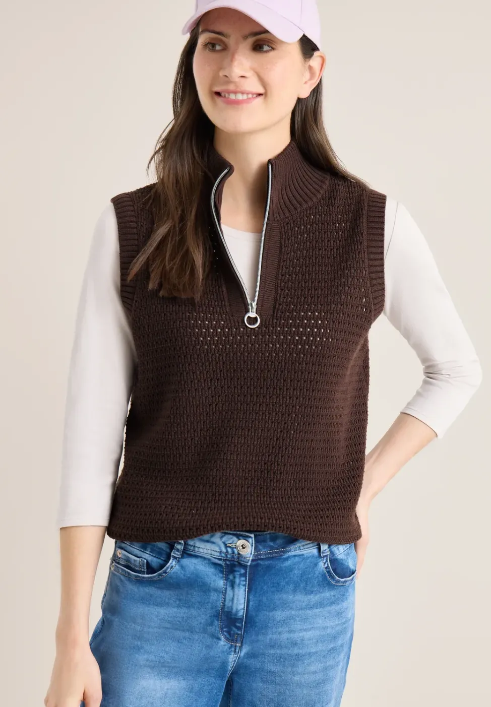 Pullunder im Crochet-Look mit Zipper