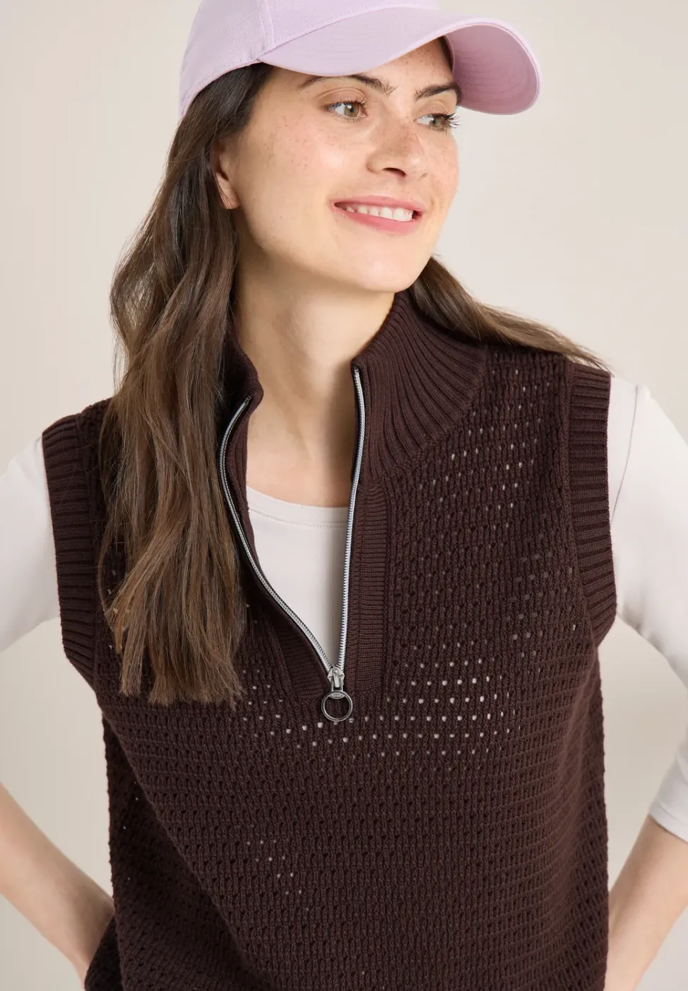Pullunder im Crochet-Look mit Zipper