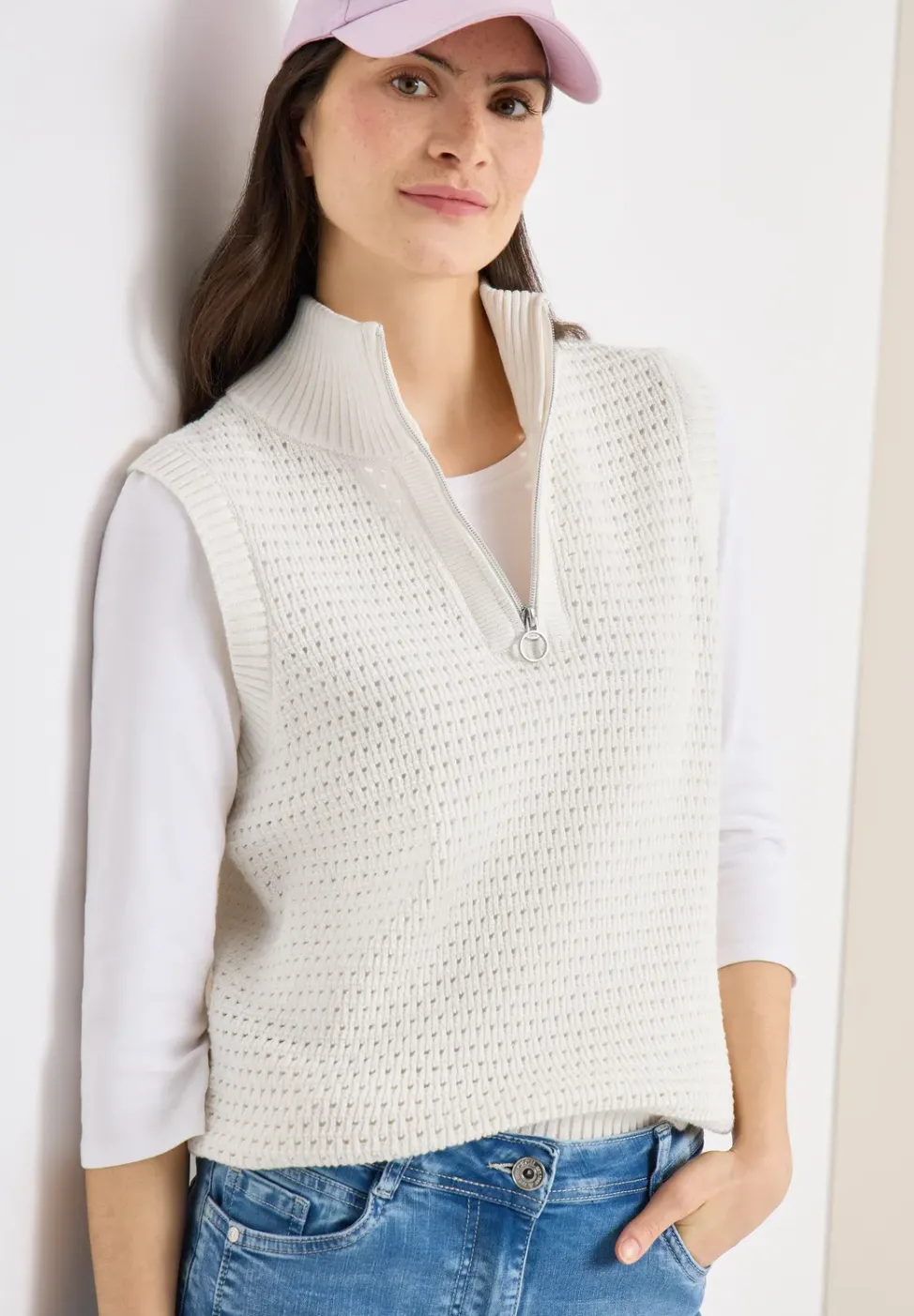 Pullunder im Crochet-Look mit Zipper