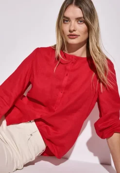 Rundhalsbluse aus Leinen