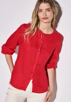 Rundhalsbluse aus Leinen
