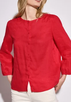 Rundhalsbluse aus Leinen