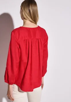 Rundhalsbluse aus Leinen