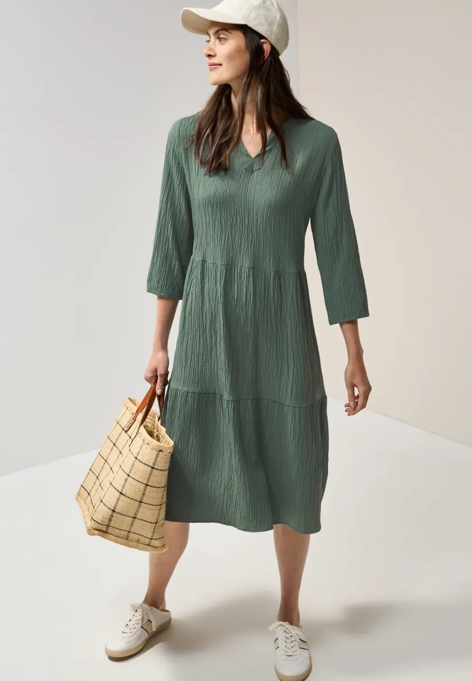 Seersucker-Kleid mit Volants