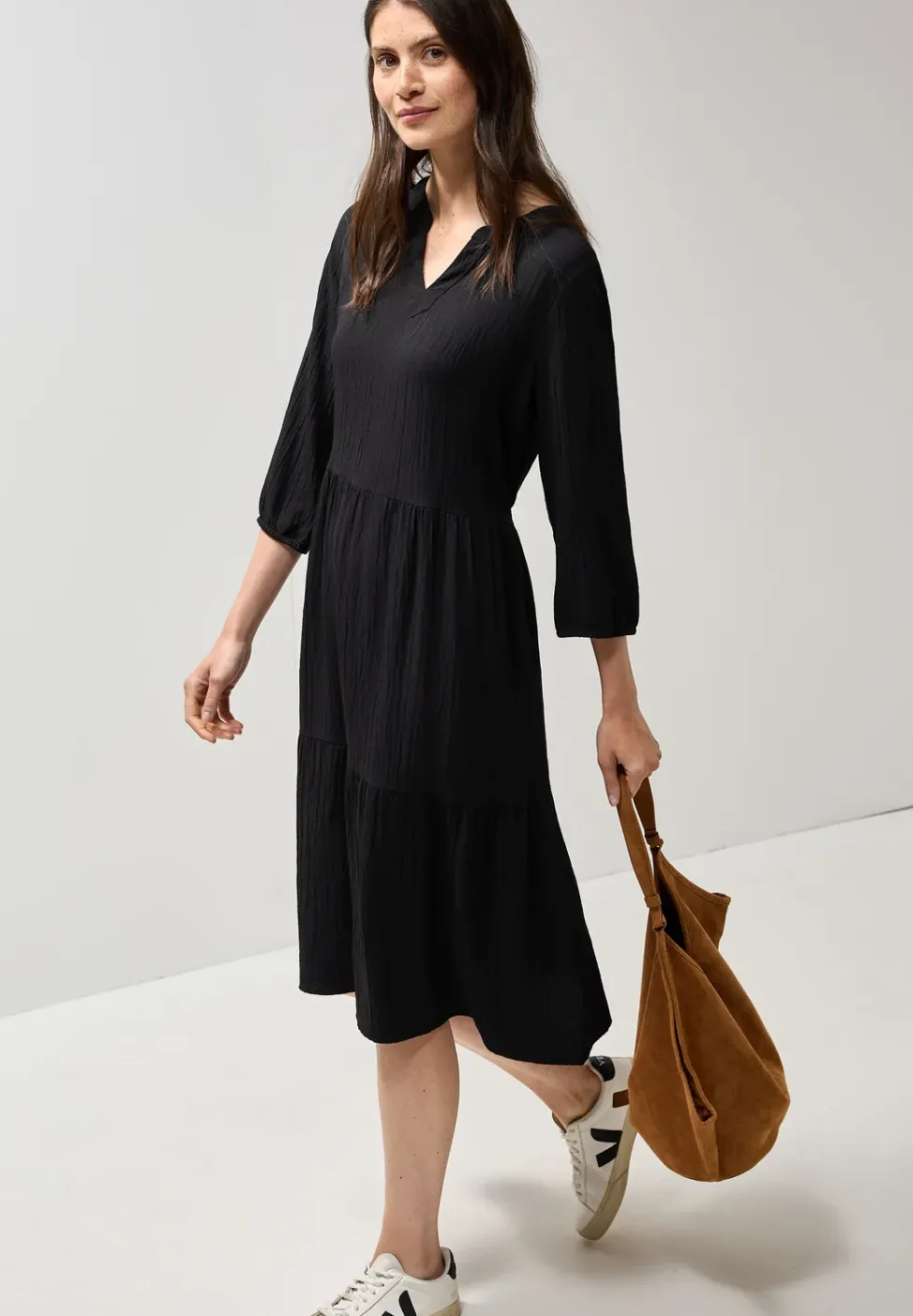 Seersucker-Kleid mit Volants