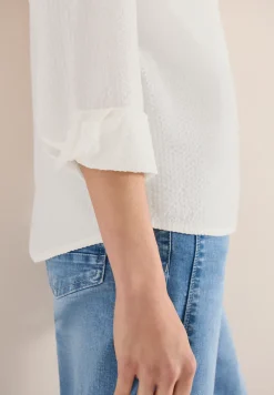 Seersucker Langarm Bluse mit Knopfleiste