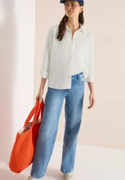 Seersucker Langarm Bluse mit Knopfleiste