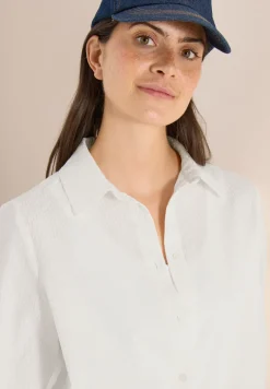 Seersucker Langarm Bluse mit Knopfleiste