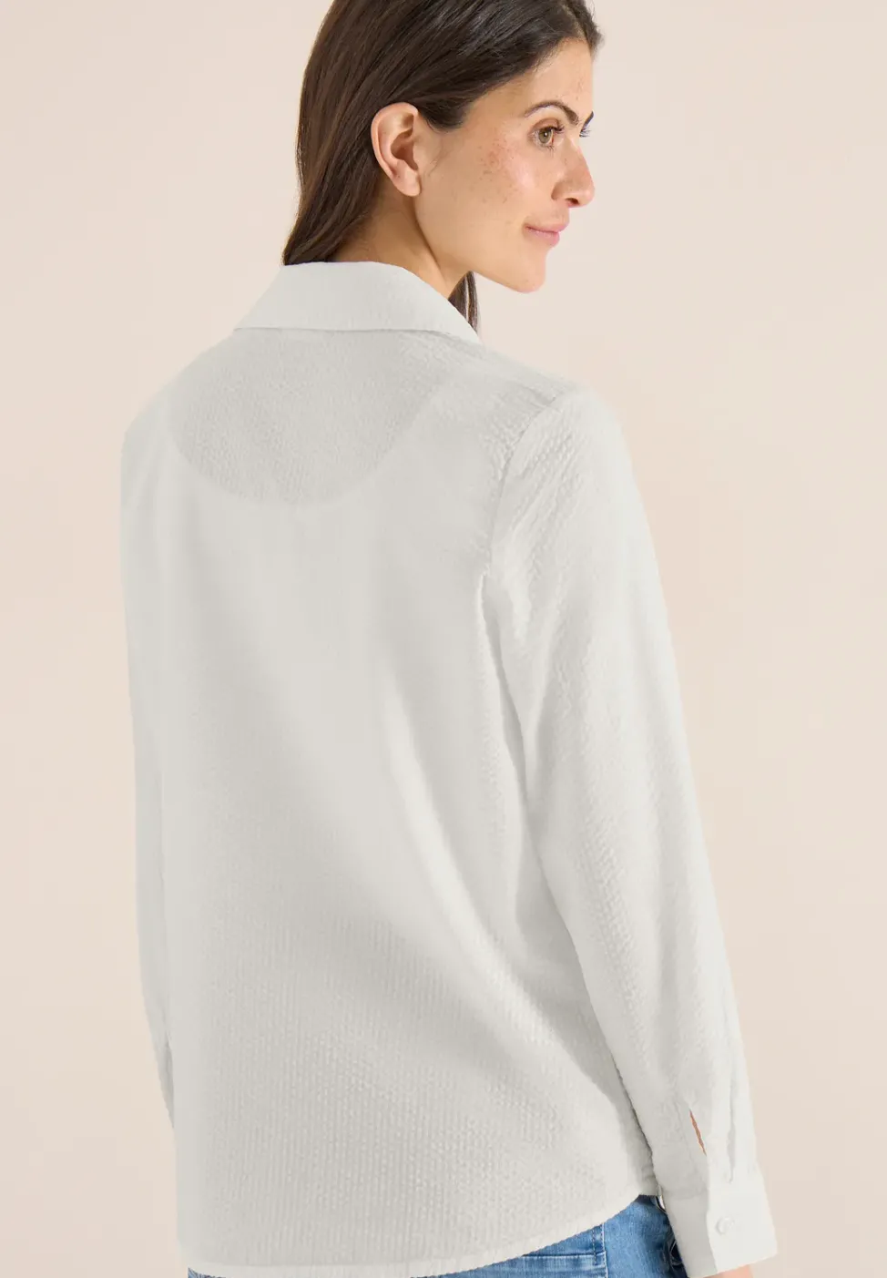 Seersucker Langarm Bluse mit Knopfleiste