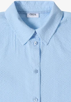 Seersucker Langarm Bluse mit Knopfleiste