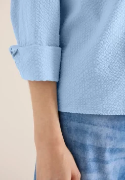 Seersucker Langarm Bluse mit Knopfleiste