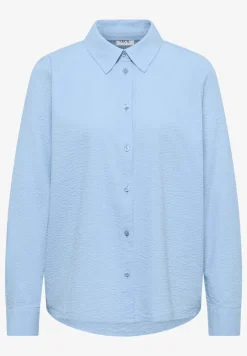 Seersucker Langarm Bluse mit Knopfleiste