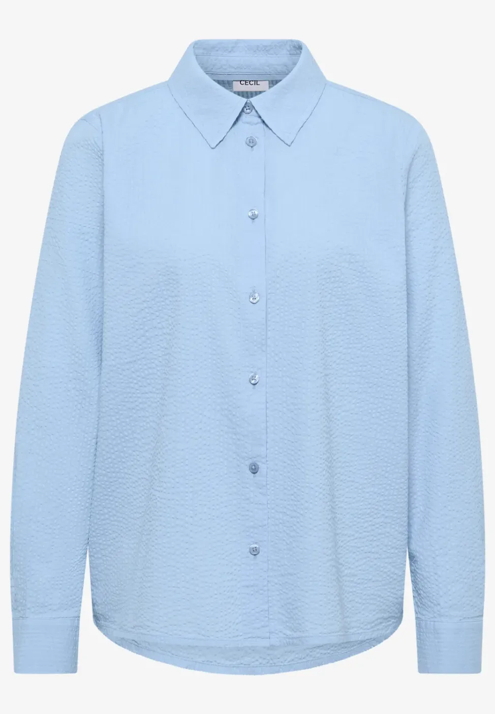 Seersucker Langarm Bluse mit Knopfleiste