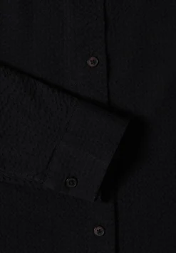 Seersucker Langarm Bluse mit Knopfleiste