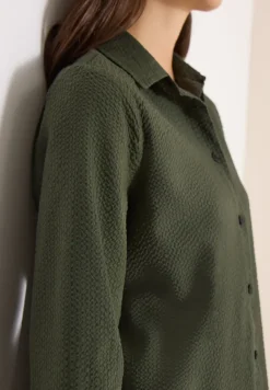 Seersucker Langarm Bluse mit Knopfleiste