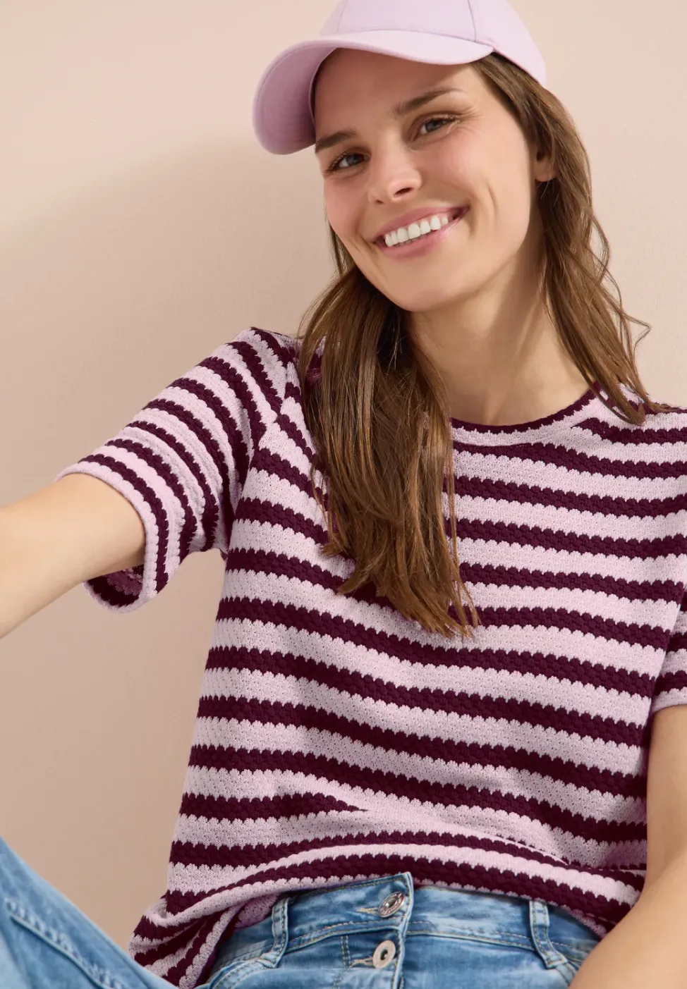 Shirt mit Rundhals im Ajour-Look