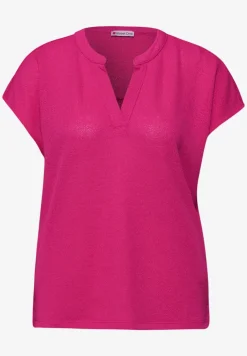Shirt mit Split Neck im Strick-Look
