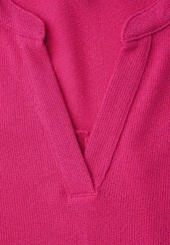 Shirt mit Split Neck im Strick-Look