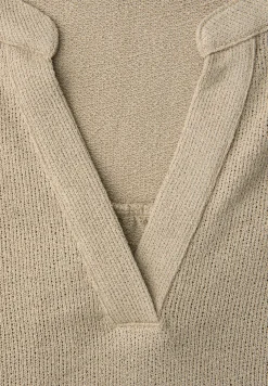 Shirt mit Split Neck im Strick-Look