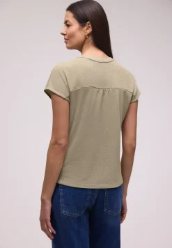Shirt mit Split Neck im Strick-Look