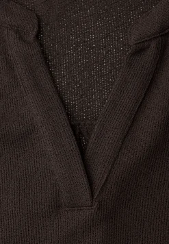 Shirt mit Split Neck im Strick-Look