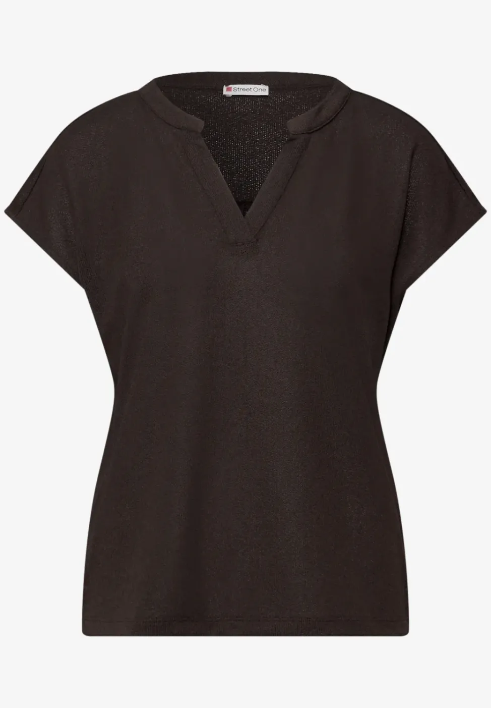 Shirt mit Split Neck im Strick-Look