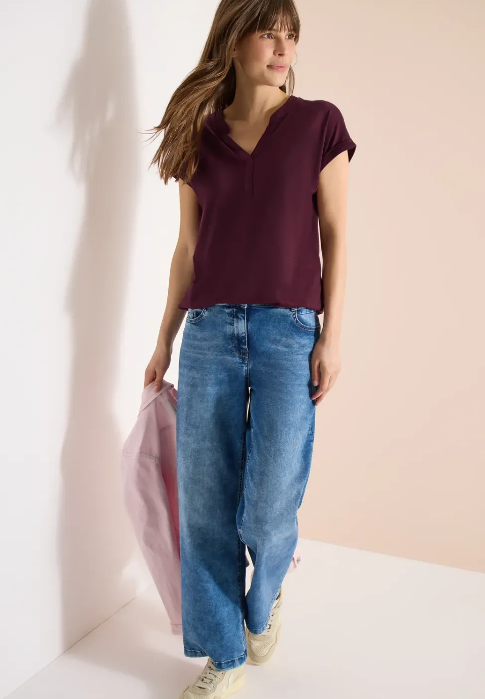 Shirt mit Split Neck im Tunika-Look