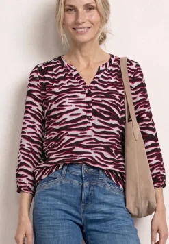 Shirt mit Split Neck und Strukturmix