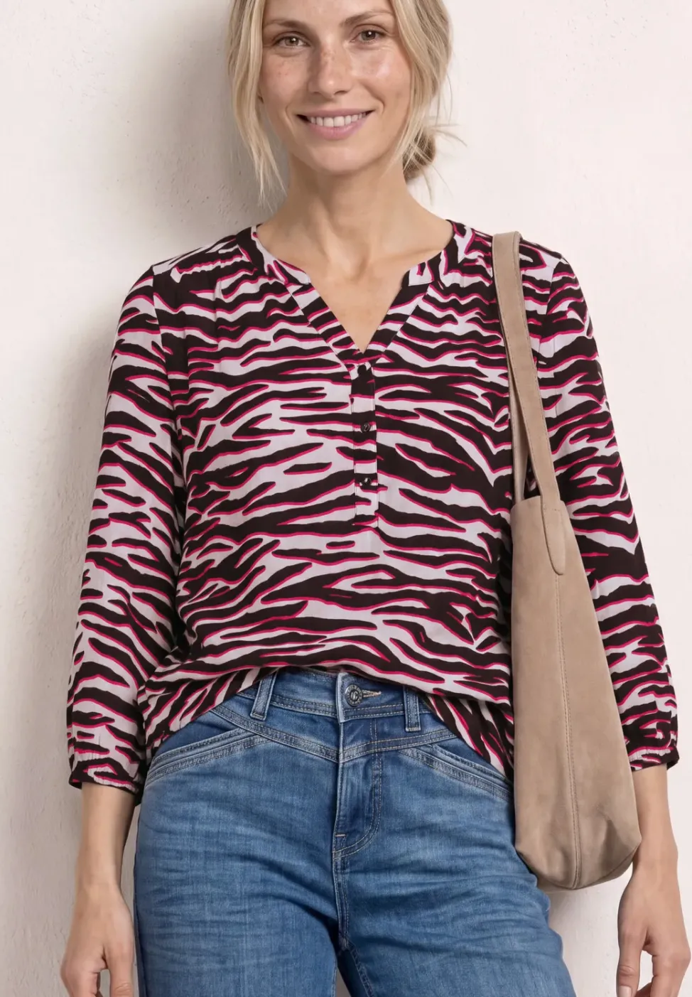 Shirt mit Split Neck und Strukturmix