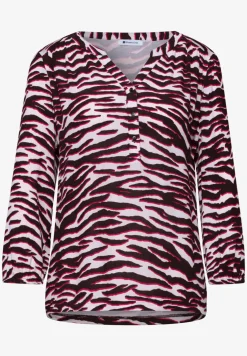 Shirt mit Split Neck und Strukturmix