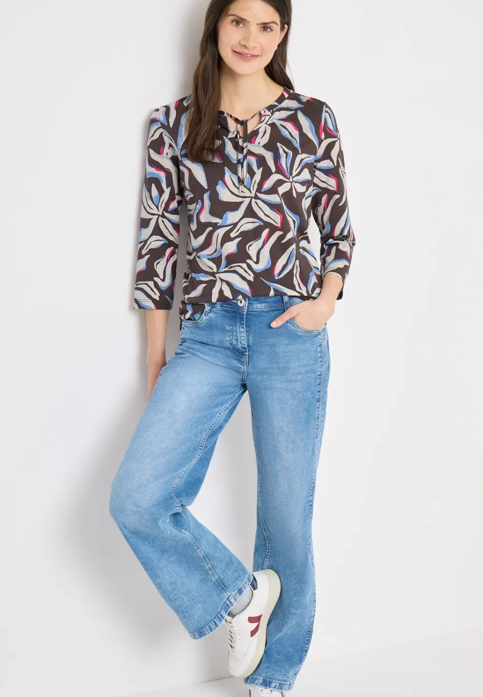 Shirt mit Split Neck und Print
