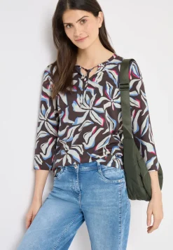 Shirt mit Split Neck und Print