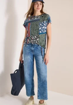 Shirt mit Boat Neck und Patchwork-Print