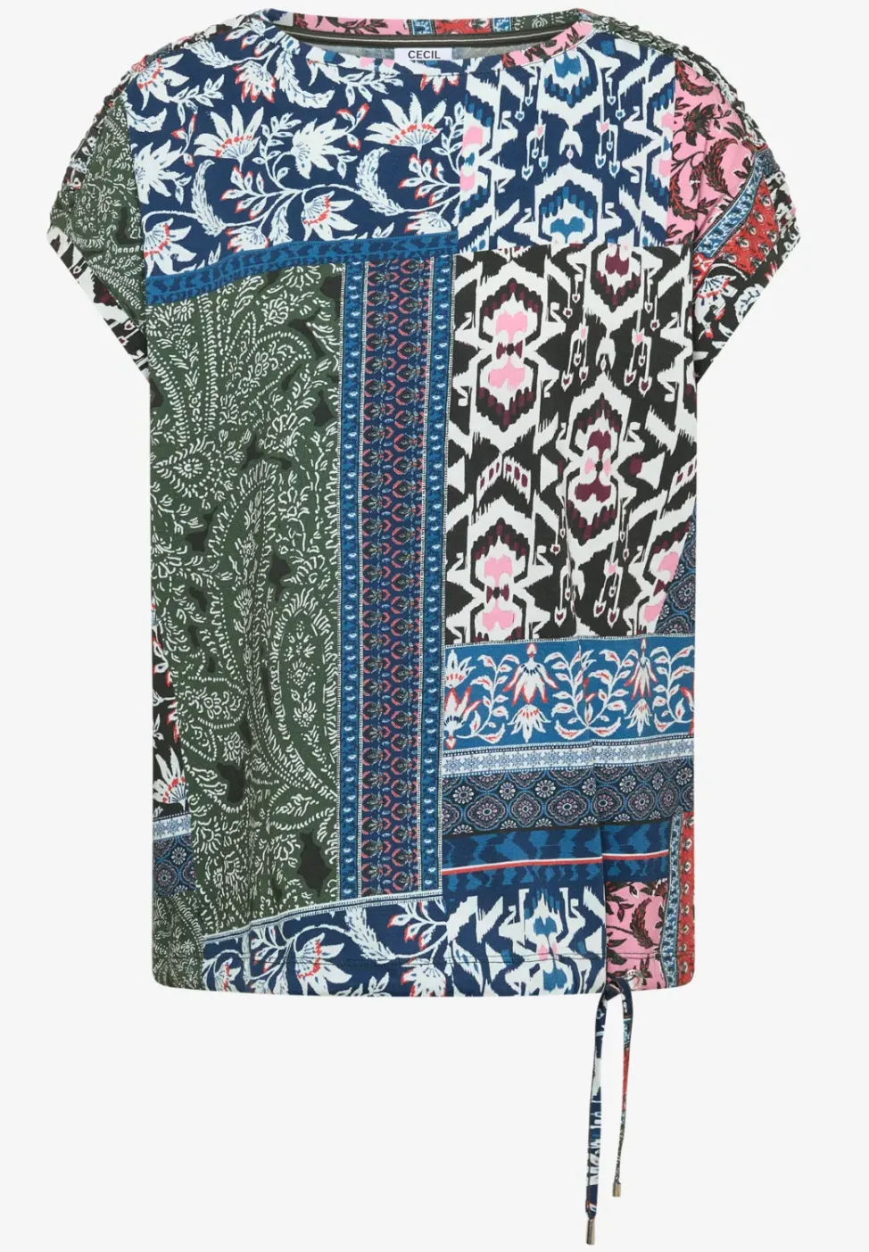 Shirt mit Boat Neck und Patchwork-Print