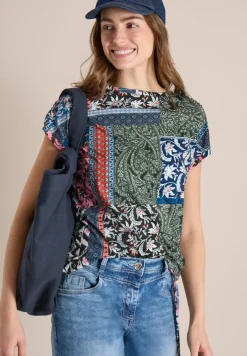 Shirt mit Boat Neck und Patchwork-Print