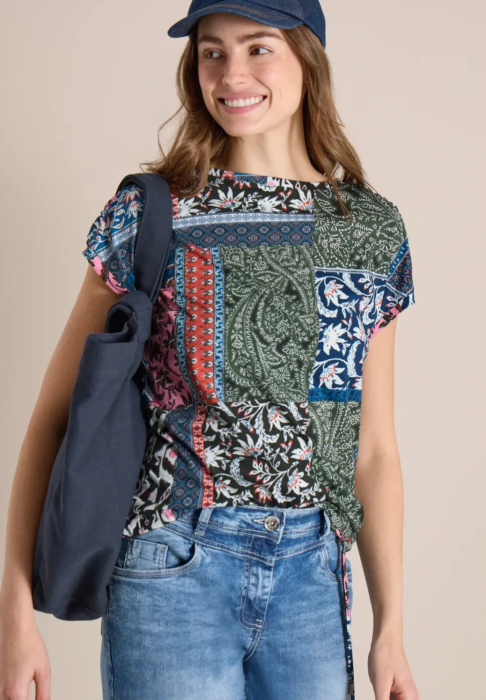 Shirt mit Boat Neck und Patchwork-Print