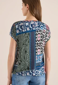 Shirt mit Boat Neck und Patchwork-Print