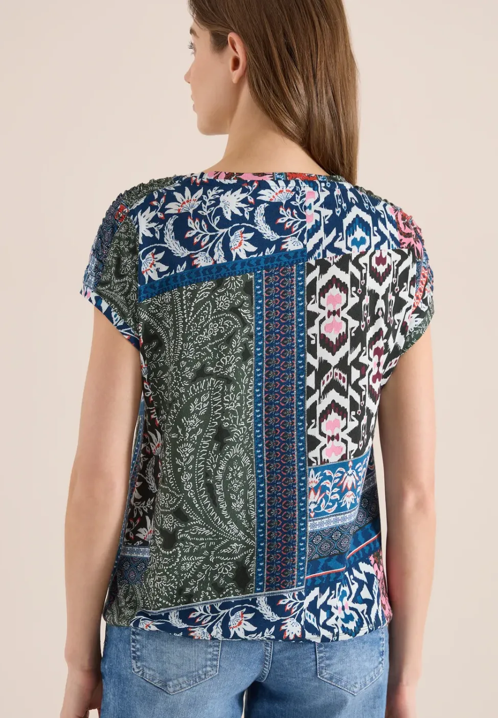 Shirt mit Boat Neck und Patchwork-Print