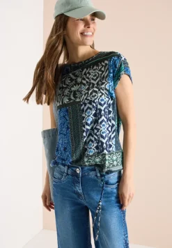 Shirt mit Boat Neck und Patchwork-Print