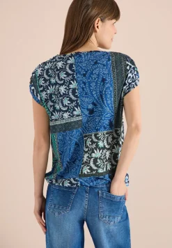 Shirt mit Boat Neck und Patchwork-Print