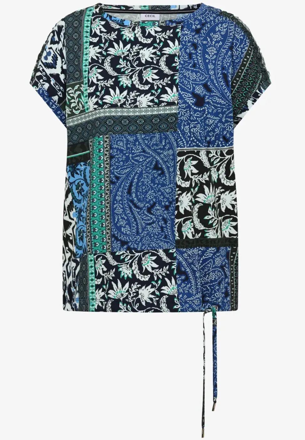 Shirt mit Boat Neck und Patchwork-Print