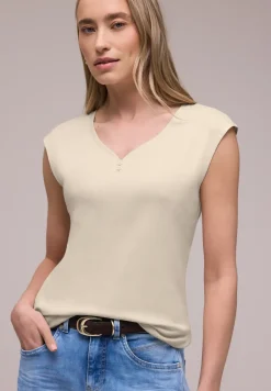 Shirt mit gerundetem V-Ausschnitt